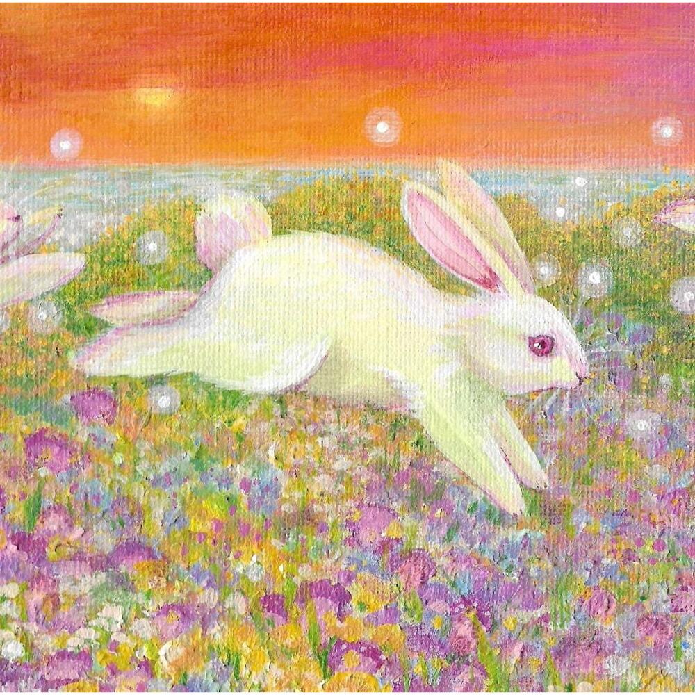 Original Painting of White Bunnies Whimsical Acrylic on 8x10 Canvas Wall Art